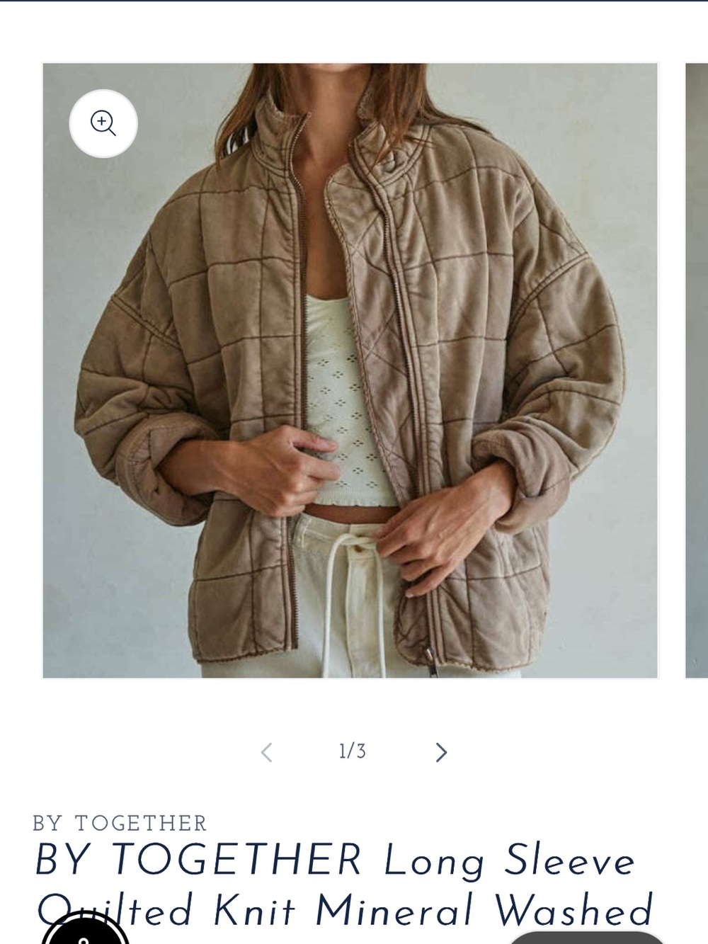 By Together Taupe Quilted Mineral-Wash Jacket